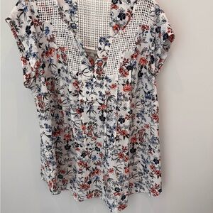 Daniel Rainn Red and Blue Floral Blouse
